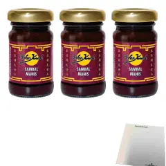 Drei Gläser Wan Kwai Sambal Manis, ideal für die asiatische Küche. Vielseitige Sambal Manis Verwendung für scharfe und süße Noten.