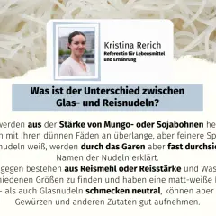 Glasnudeln werden aus Mungo- oder Sojabohnenstärke hergestellt. Sie sind roh weiß und werden beim Kochen fast durchsichtig.