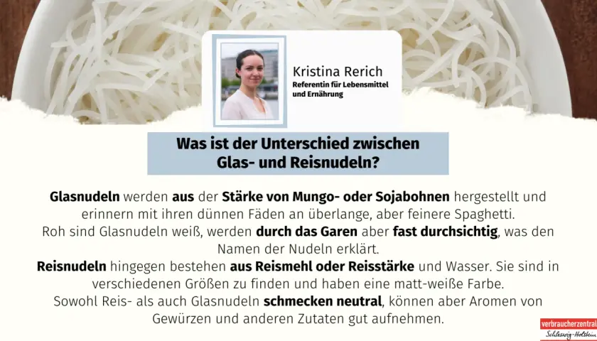Glasnudeln werden aus Mungo- oder Sojabohnenstärke hergestellt. Sie sind roh weiß und werden beim Kochen fast durchsichtig.